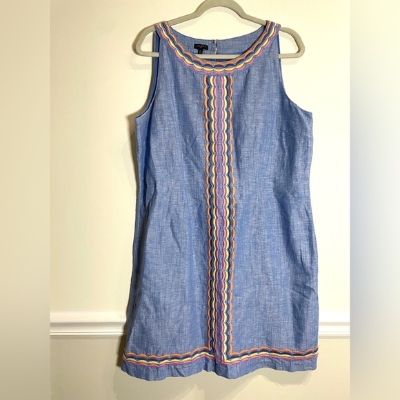 Talbots LINEN SCALLOP DETAIL SHIFT DRESS size 14P - Picture 4 of 9